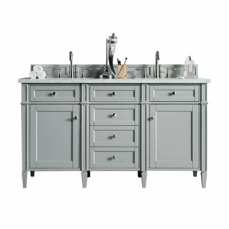JAMES MARTIN VANITIES Brittany 60in Double Vanity, Urban Gray w/ 3 CM Arctic Fall Solid Surface Top 650-V60D-UGR-3AF